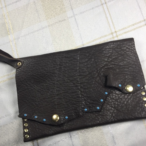 Choco brown clutch turquoise brass - Picture 2 of 8